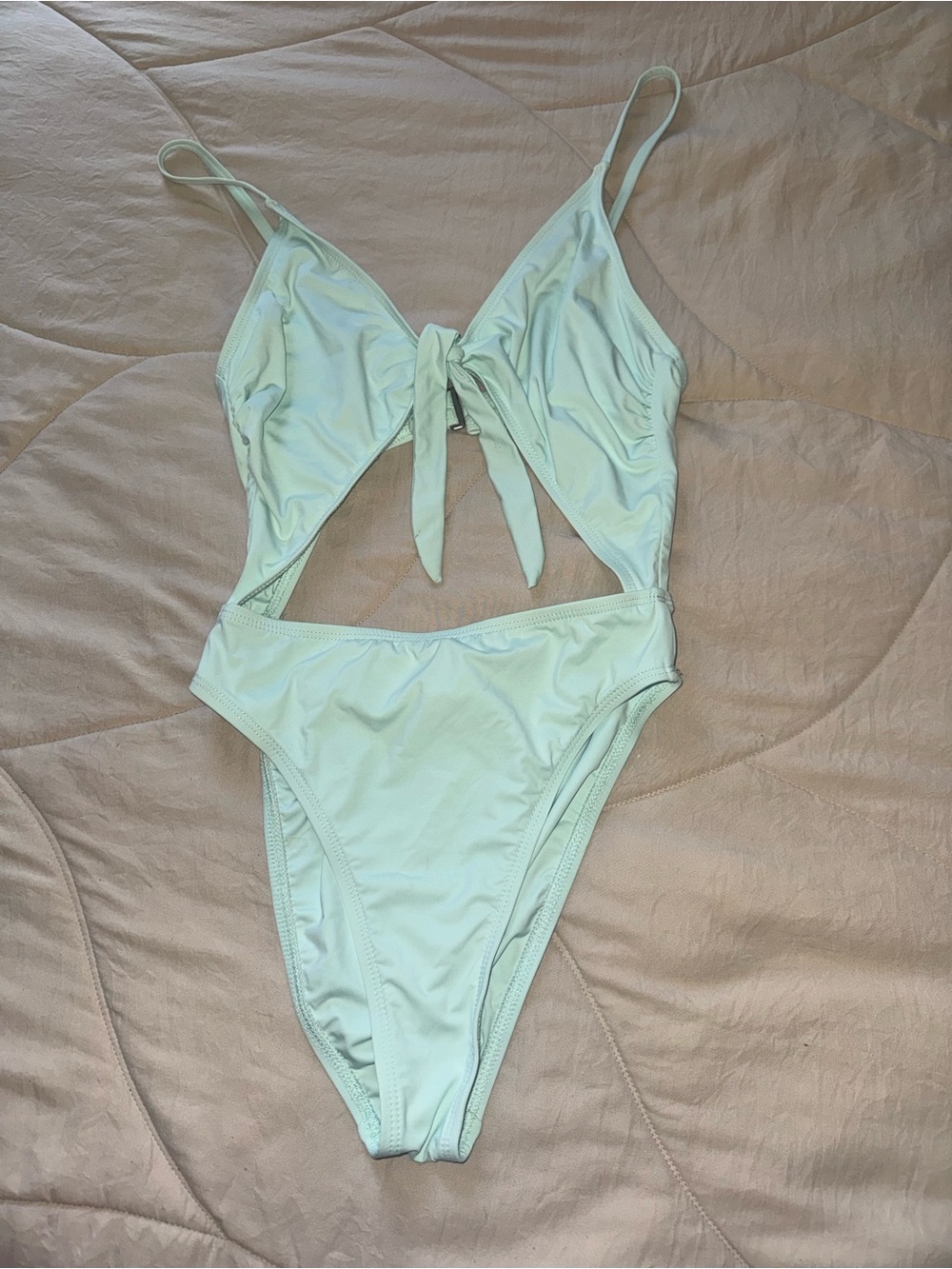 One Piece Swimsuit - Light Mint Green Tie Front